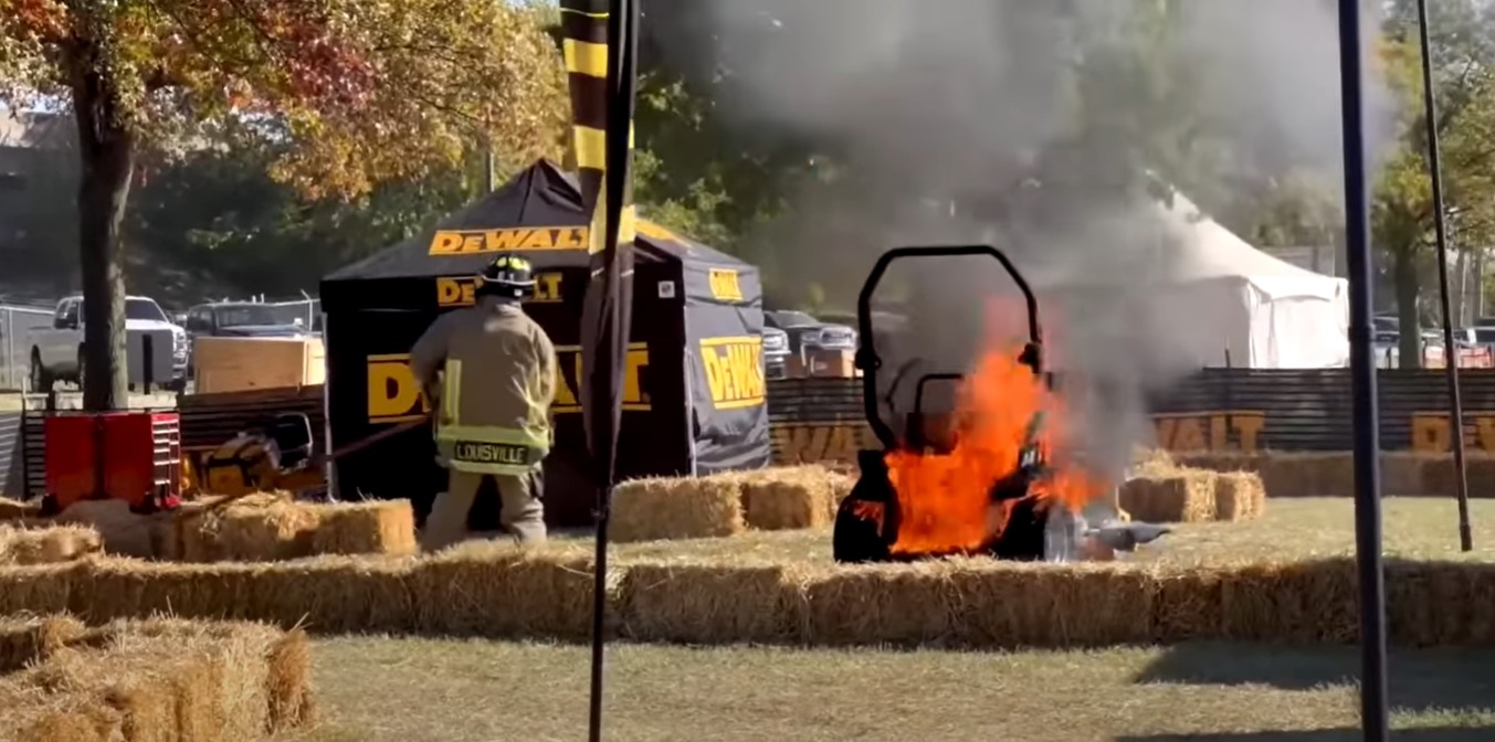 WATCH: During It's Debut At The Equipment Expo DeWalt Electric Lawnmower Erupts Into An Inferno