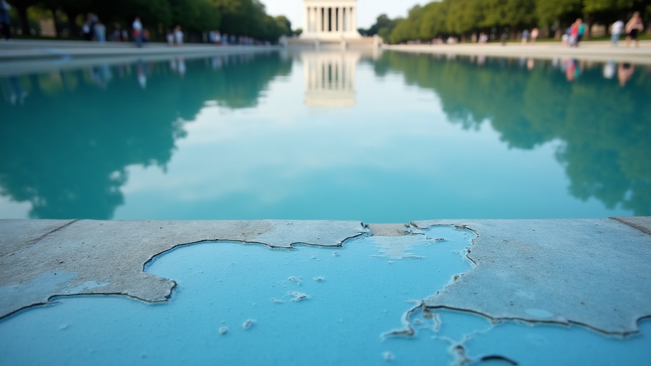 MAJOR: Blue Sealant Peels Off Lincoln Reflecting Pool Days After $14M Renovation
